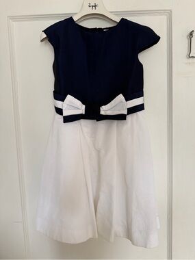 Navy and White Bow-Accent Girls' Dress